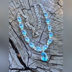Vintage Solid Sterling Silver And Blue Topaz Necklace